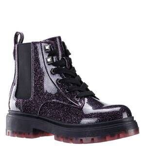 NEW NINA girls colette side zip combat boots in black-pink sparkle